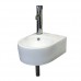 WONLINE Wall Mount White Circle Overflow Bathroom Tempered Ceramic Porcelain Vessel Sink with Left Faucet & Drain - B07FQQZF9Y